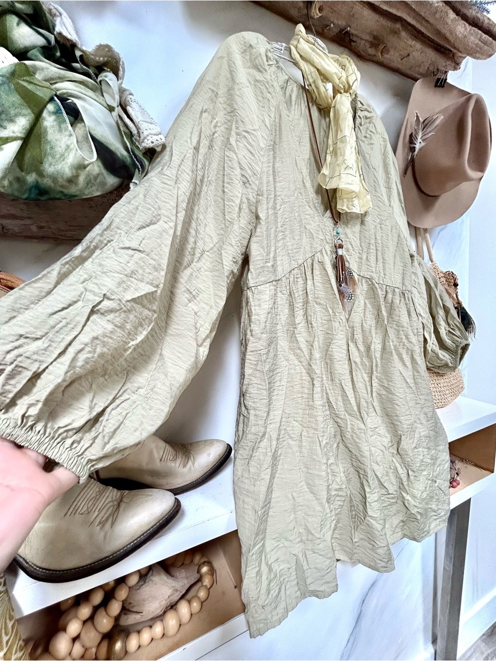 Boho Sage boho Dress w prairie shabby chic beach prairie costal vibe - Picture 4 of 10